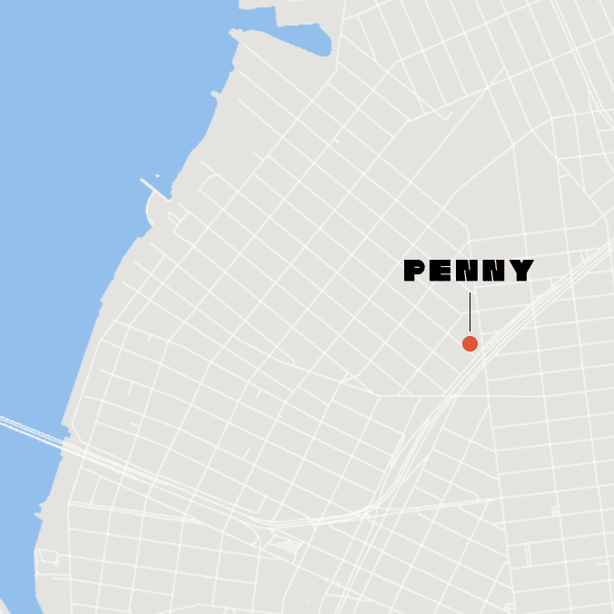 Pointing Penny with red point on the Map