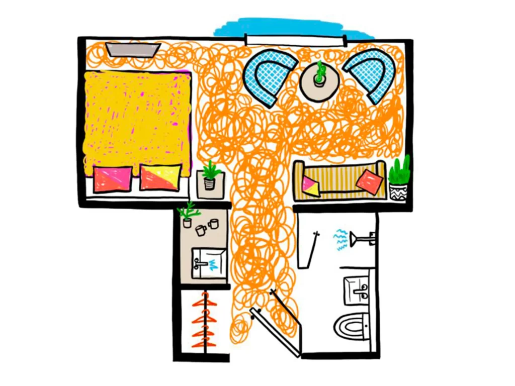Doodle Outline Map of One Bedroom Hotel Suite at Penny Williamsburg